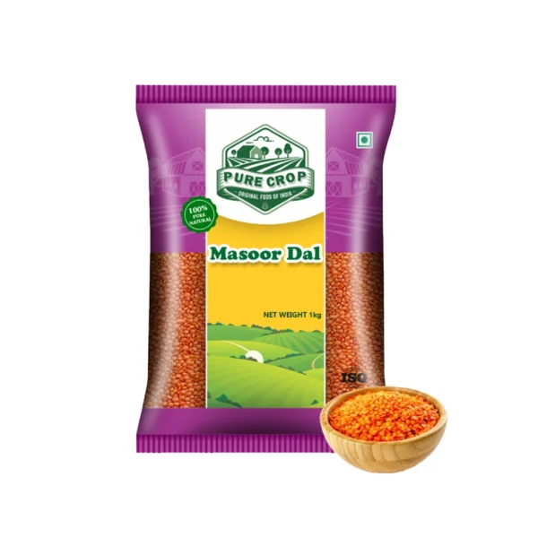 PureCrop-Masoor-Dal A close-up of a pile of bright orange Pure Crop Masoor Dal.