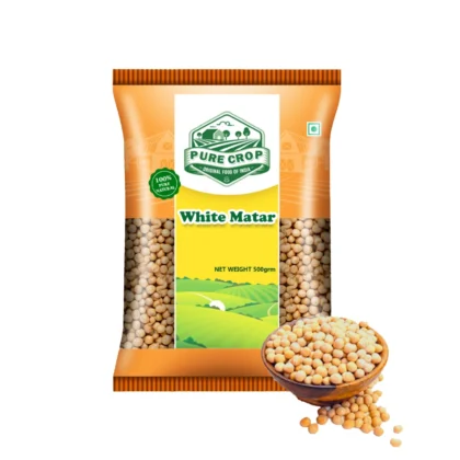 PureCrop-White-Matar A close-up of smooth, pale Pure Crop White Matar (dried white peas).