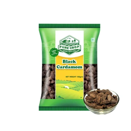 PureCrop-Black-Cardamon Large, dark brown, wrinkled Pure Crop Black Cardamom pods.