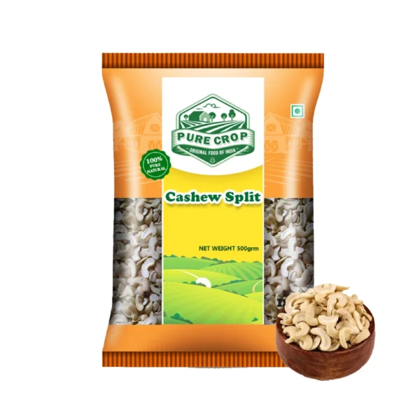 PureCrop-Cashew-Split A pile of broken and split Pure Crop Cashew kernels for cooking.