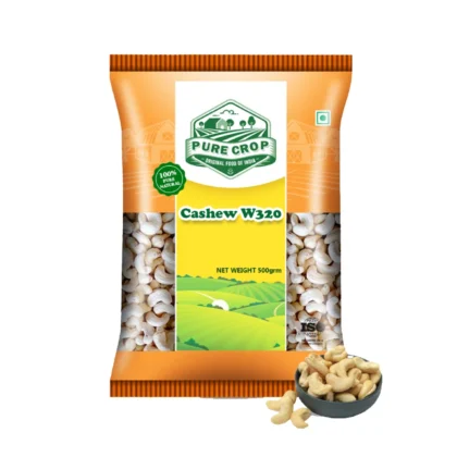 A close-up of consistently sized, whole Pure Crop Cashew 320 kernels.