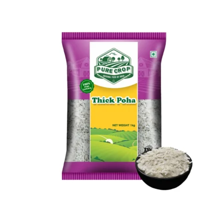 PureCrop-Thick_Poha A close-up of light, thick, irregular flakes of Pure Crop Poha.